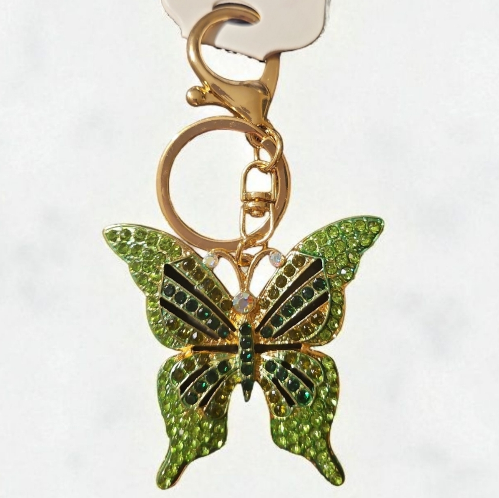 Butterfly Rhinestone Keychain Green - Picture 6 of 6